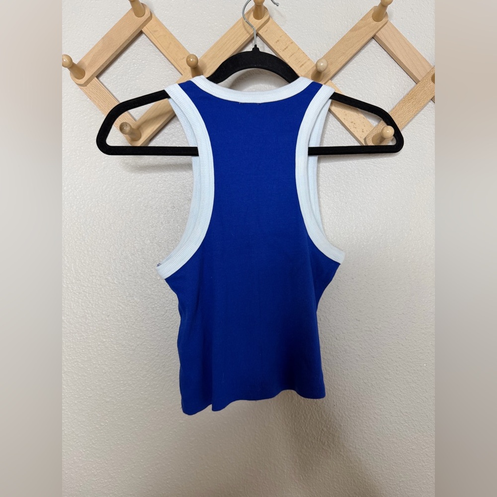 Maeve Ribbed Blue White Racerback Tank Sz S - Picture 5 of 5